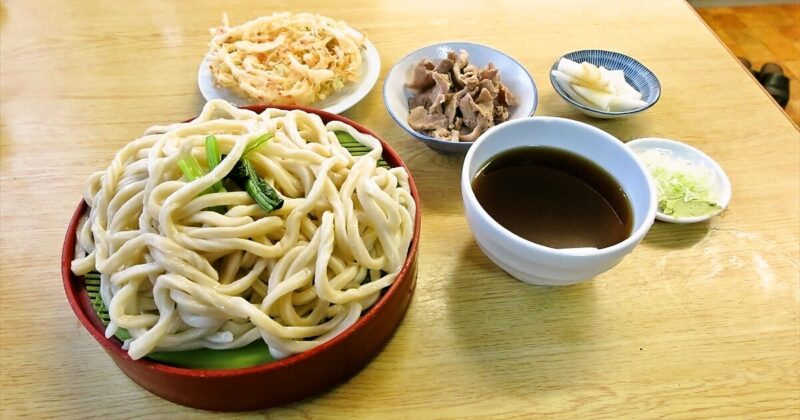 八王子駅『うどん ふたばや』冷やしうどん3人前天ぷら肉サムネイル