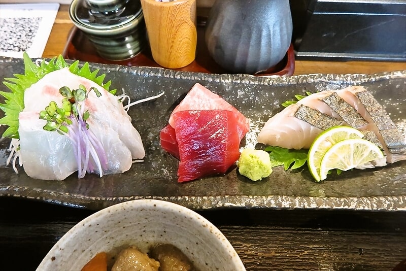 町田駅『土鍋ごはん食堂 ふじたや』お刺身三種盛り定食（本まぐろ入り）6