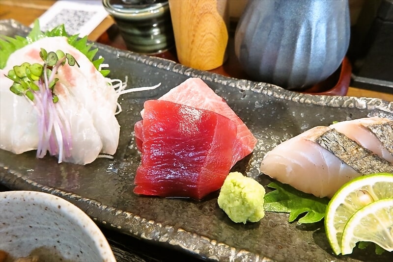 町田駅『土鍋ごはん食堂 ふじたや』お刺身三種盛り定食（本まぐろ入り）8