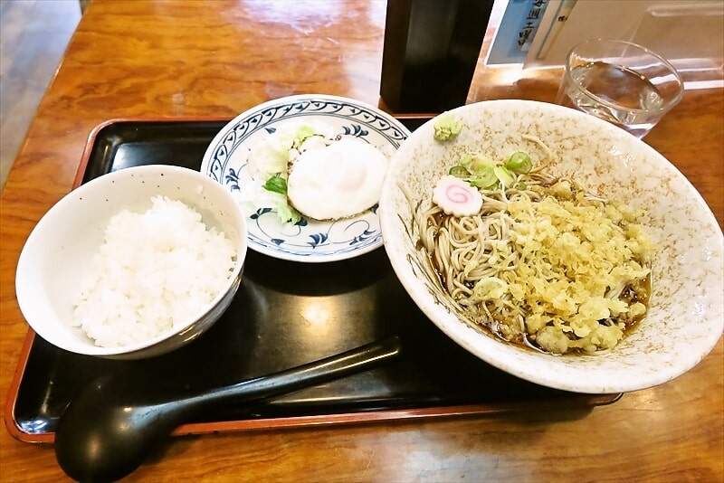 相模原市相模大野駅『そばどころ更科』たぬきそば目玉焼き半ライス定食1