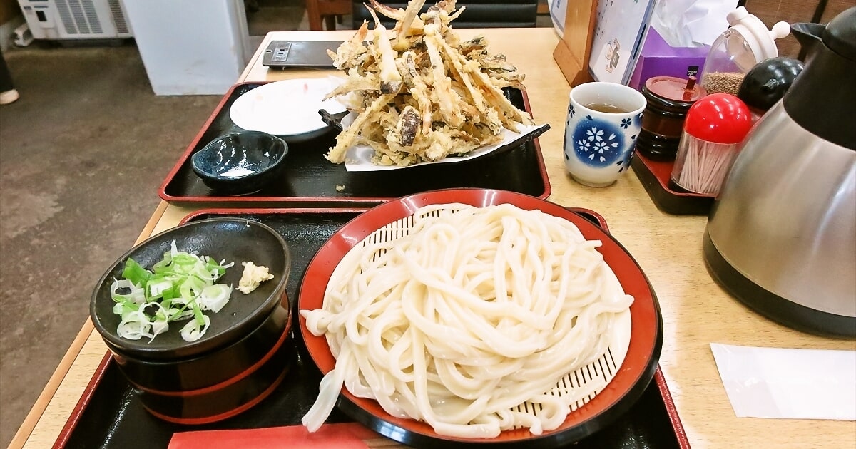 相模原市川尻『うどん さと山』ざるうどん大盛り＆ごぼうのかき揚げサムネイル
