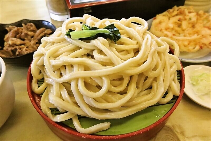 八王子『うどん ふたばや』冷やしうどん3人前＆天ぷら＆肉4